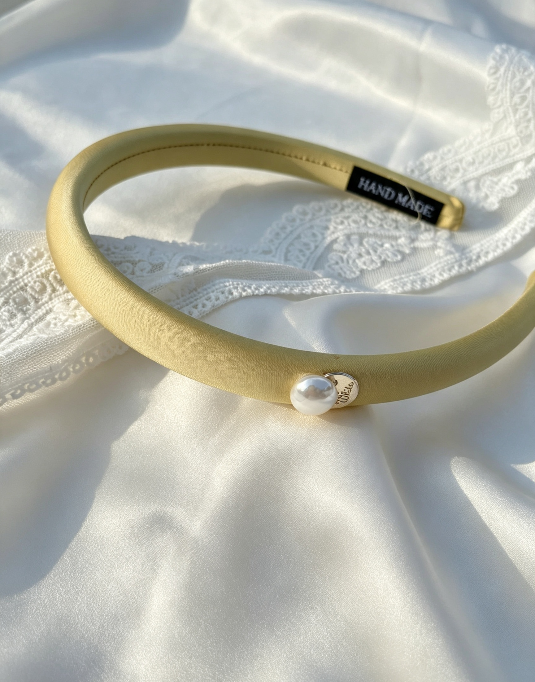 Satin Slim Headband with Crystal Charm