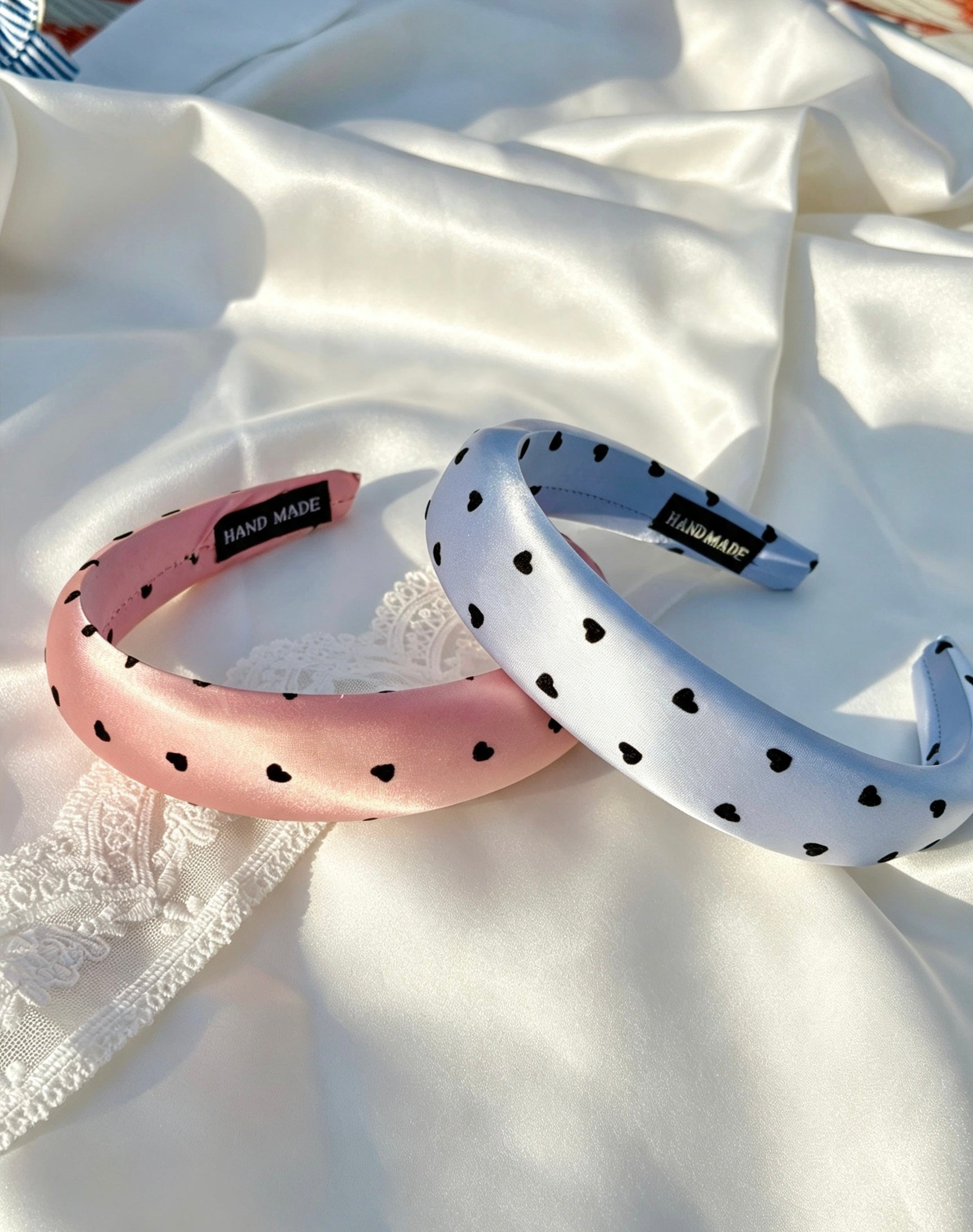 Handmade Heart Print Satin Padded Headband