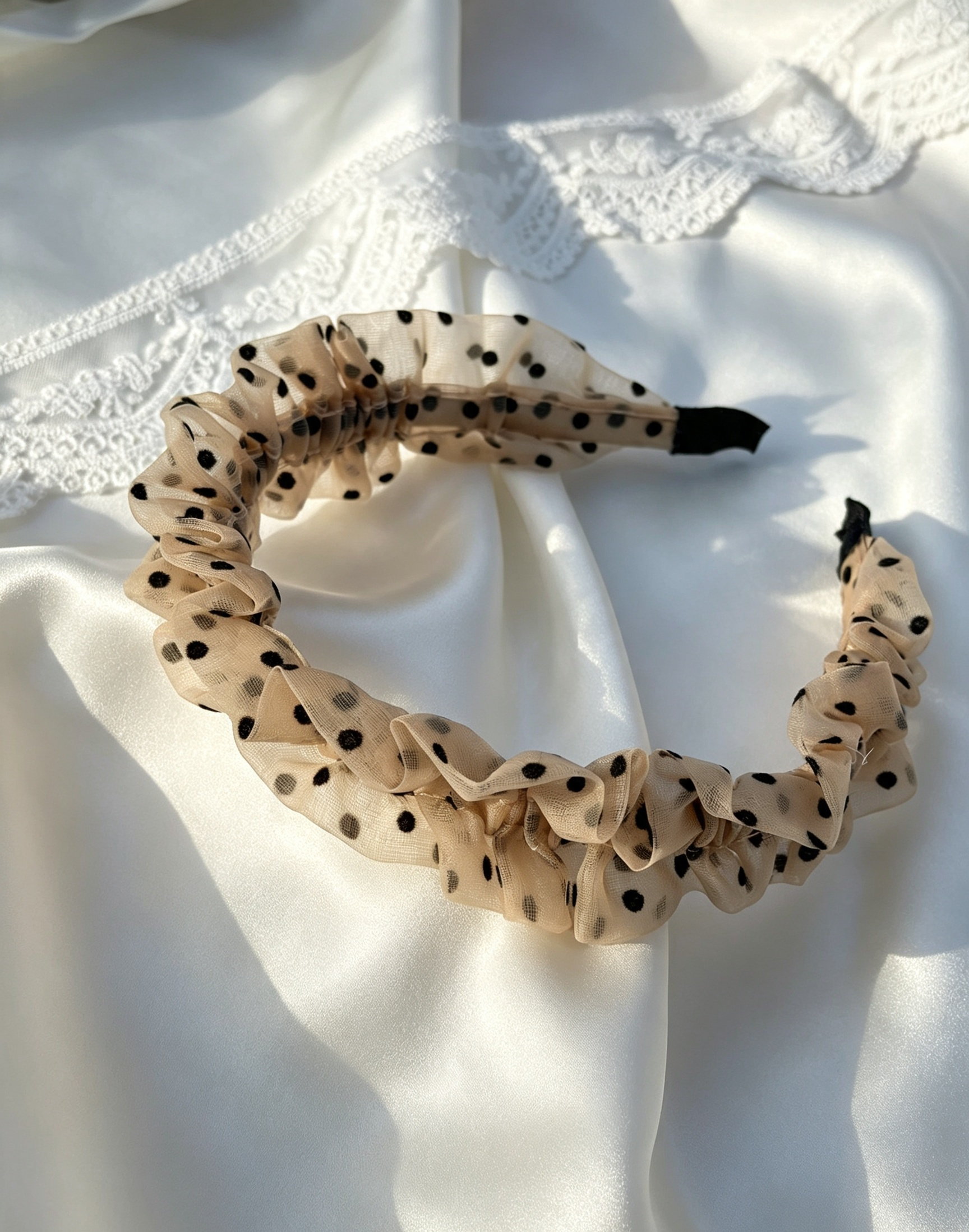 Polka Dot Ruffle Chiffon Headband
