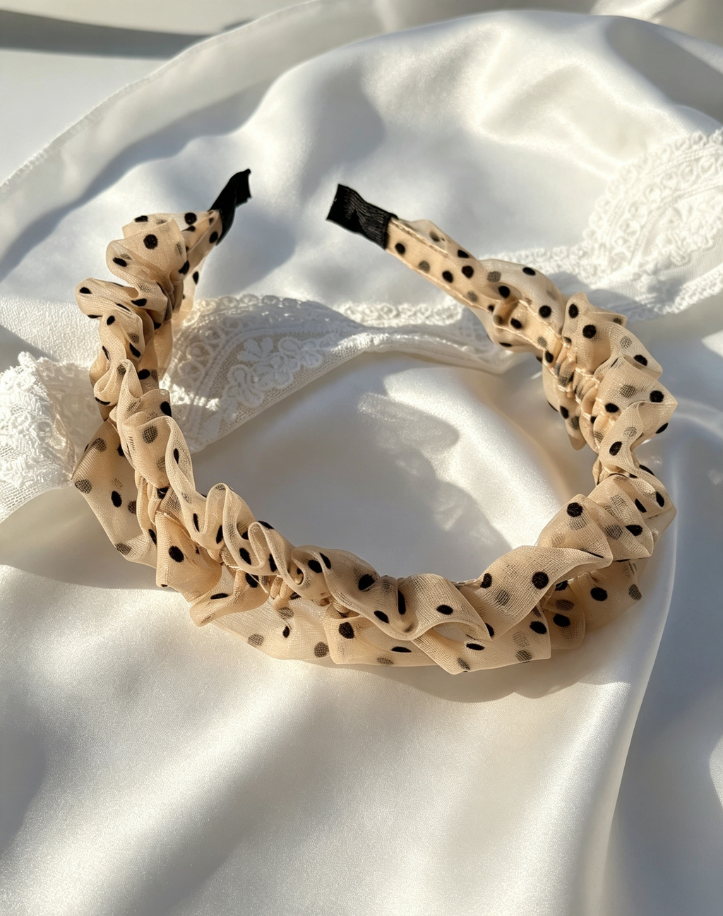 Polka Dot Ruffle Chiffon Headband