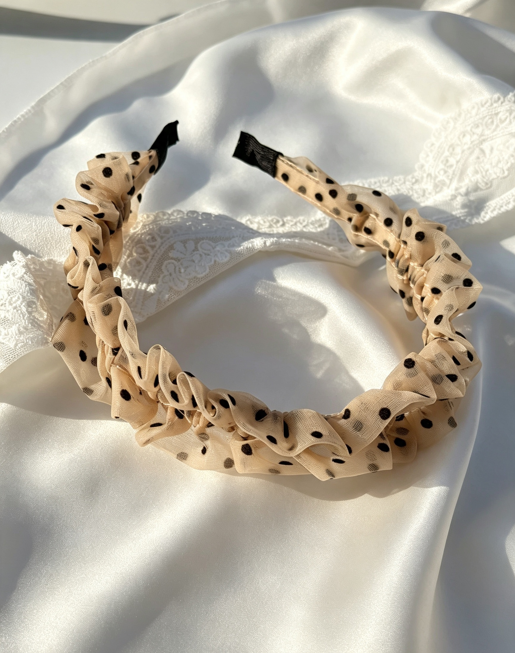 Polka Dot Ruffle Chiffon Headband