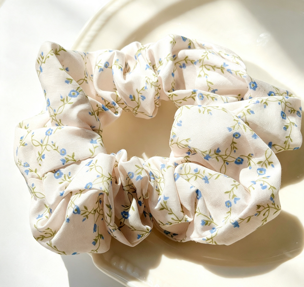 White Ditsy Floral Scrunchie