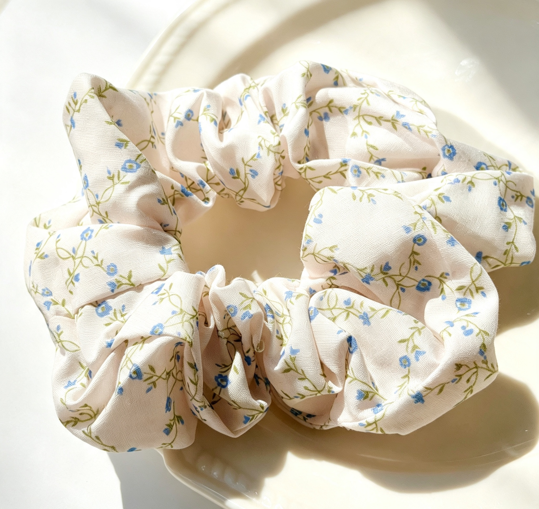 White Ditsy Floral Scrunchie