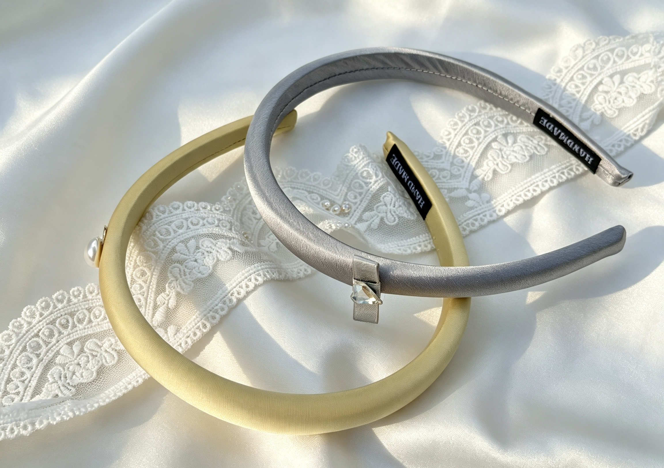 Satin Slim Headband with Crystal Charm
