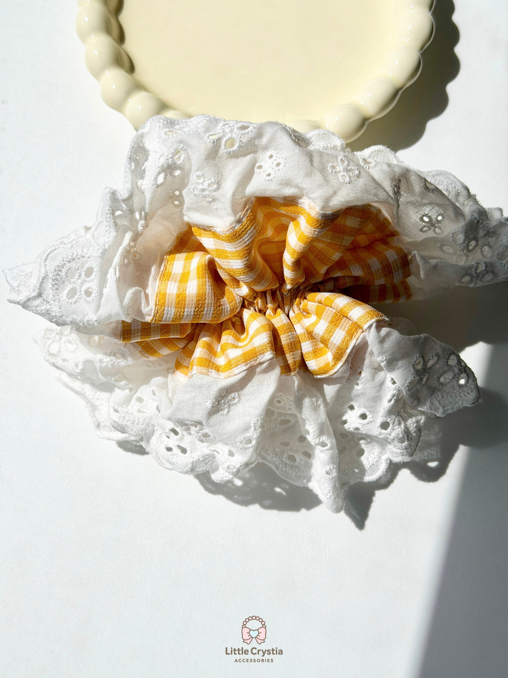 Gingham & Eyelet Lace Scrunchie
