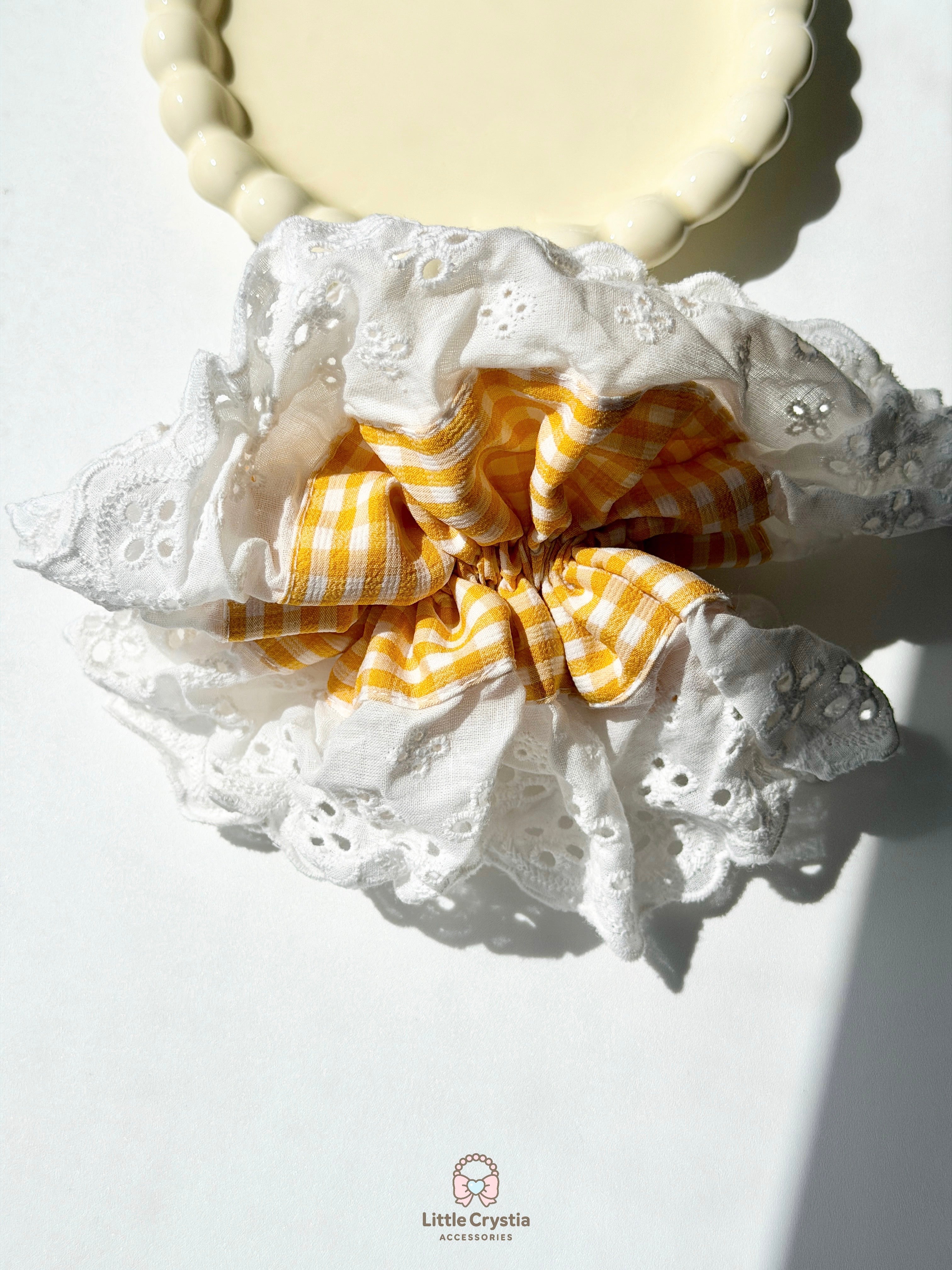 Gingham & Eyelet Lace Scrunchie