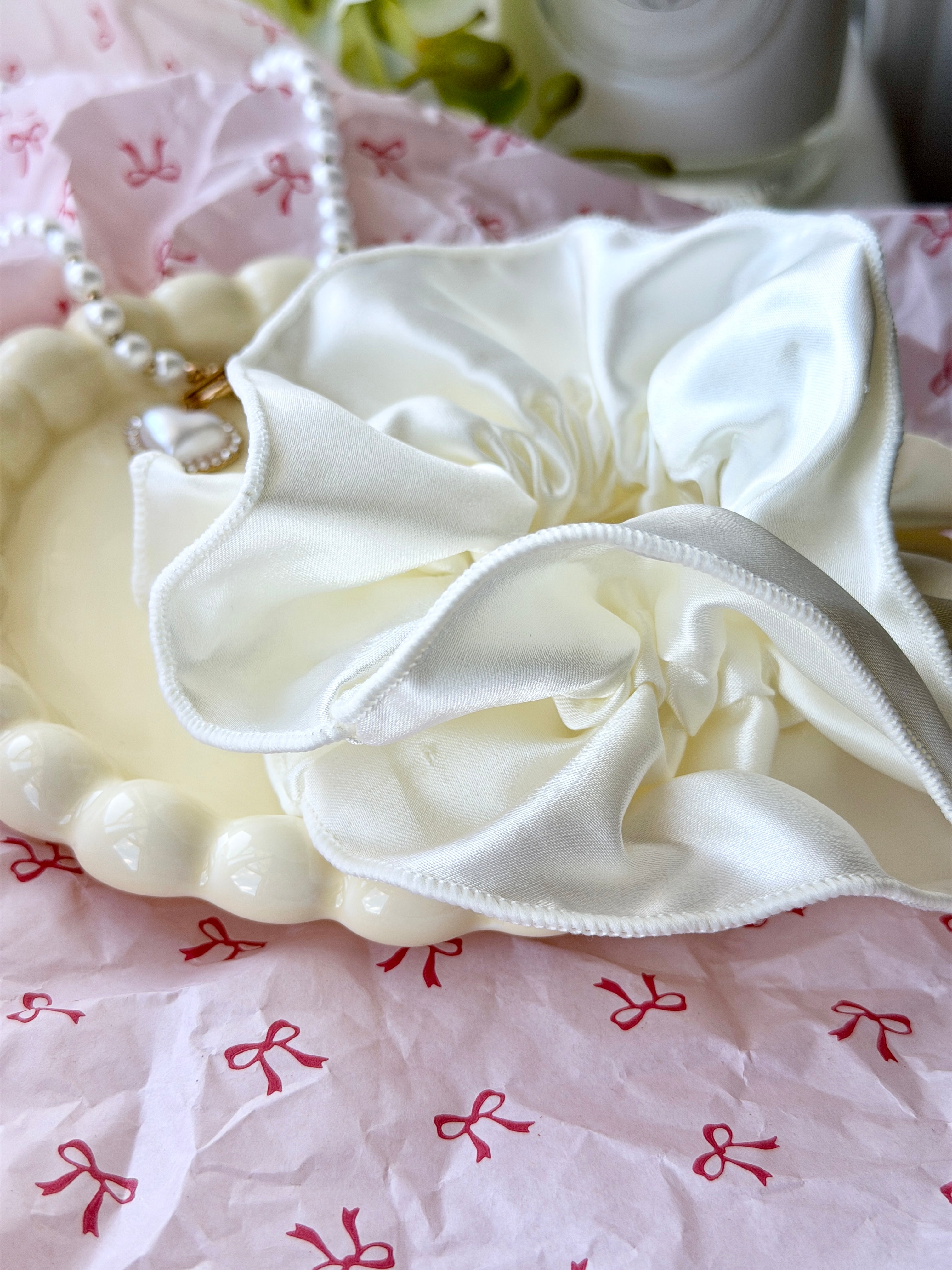 Ivory Satin Scrunchie