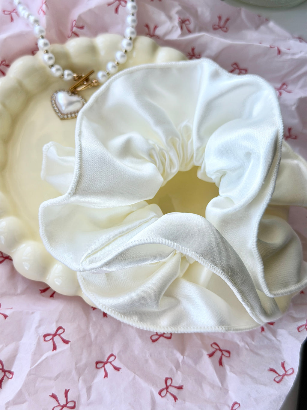 Ivory Satin Scrunchie