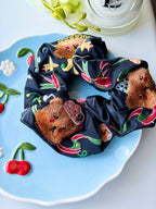 Detailed Animal Embroidered Satin Scrunchie