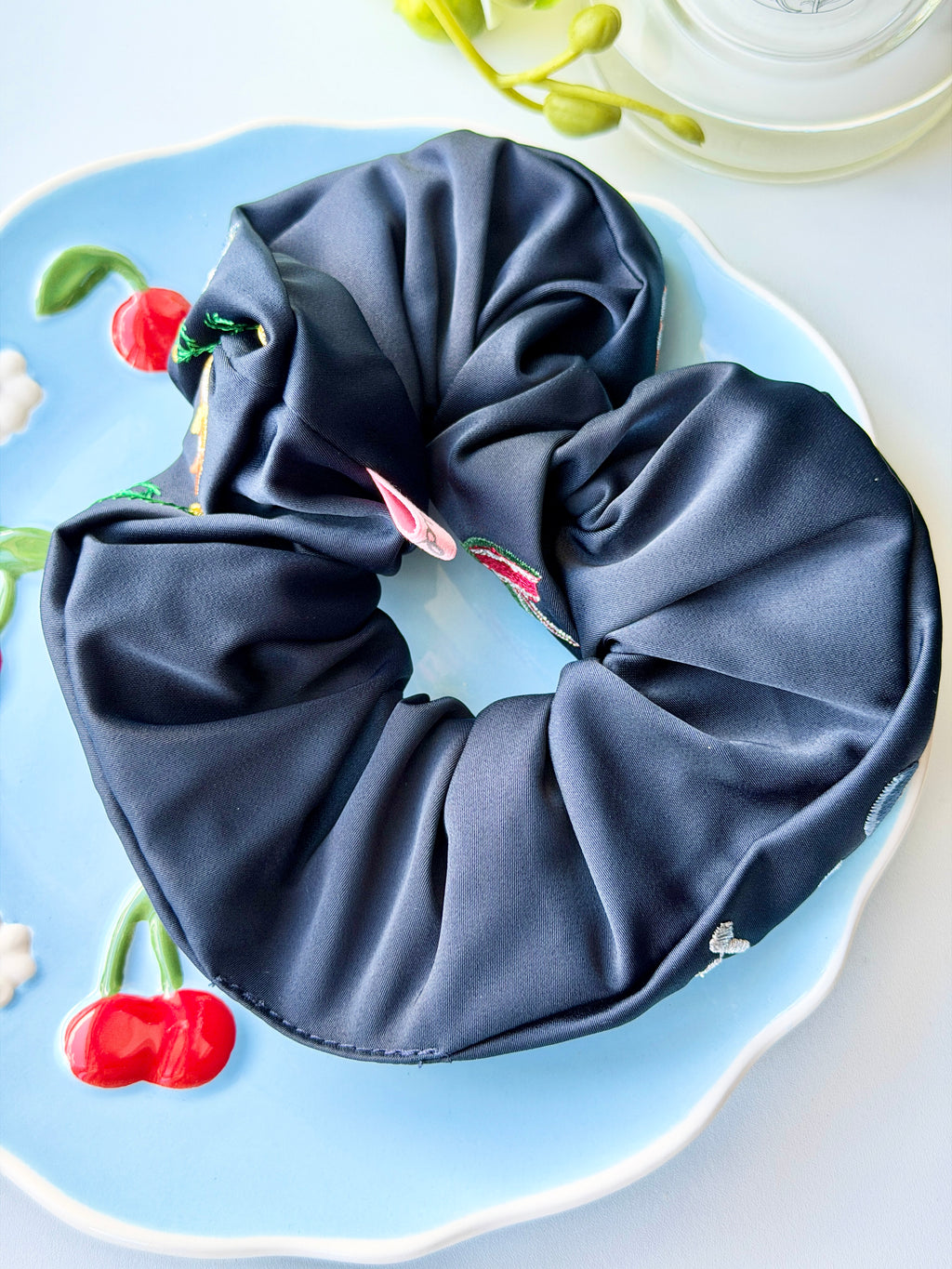 Detailed Animal Embroidered Satin Scrunchie