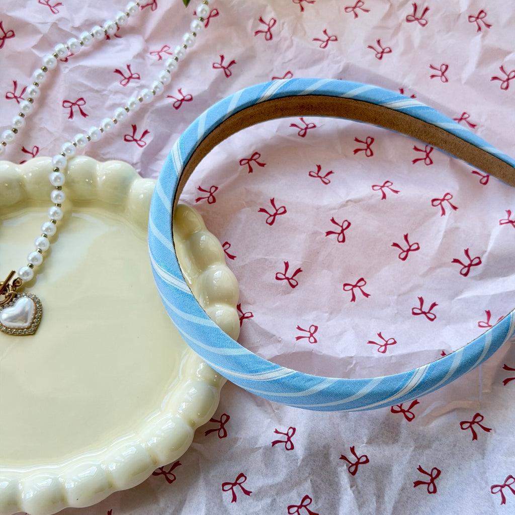 Blue & White Striped Fabric Headband