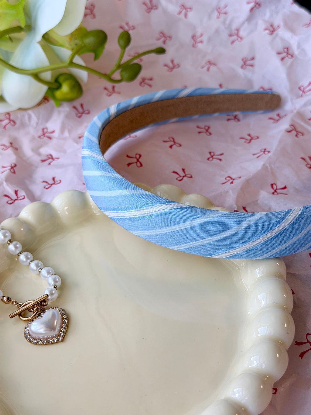Blue & White Striped Fabric Headband