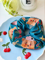 Detailed Animal Embroidered Satin Scrunchie