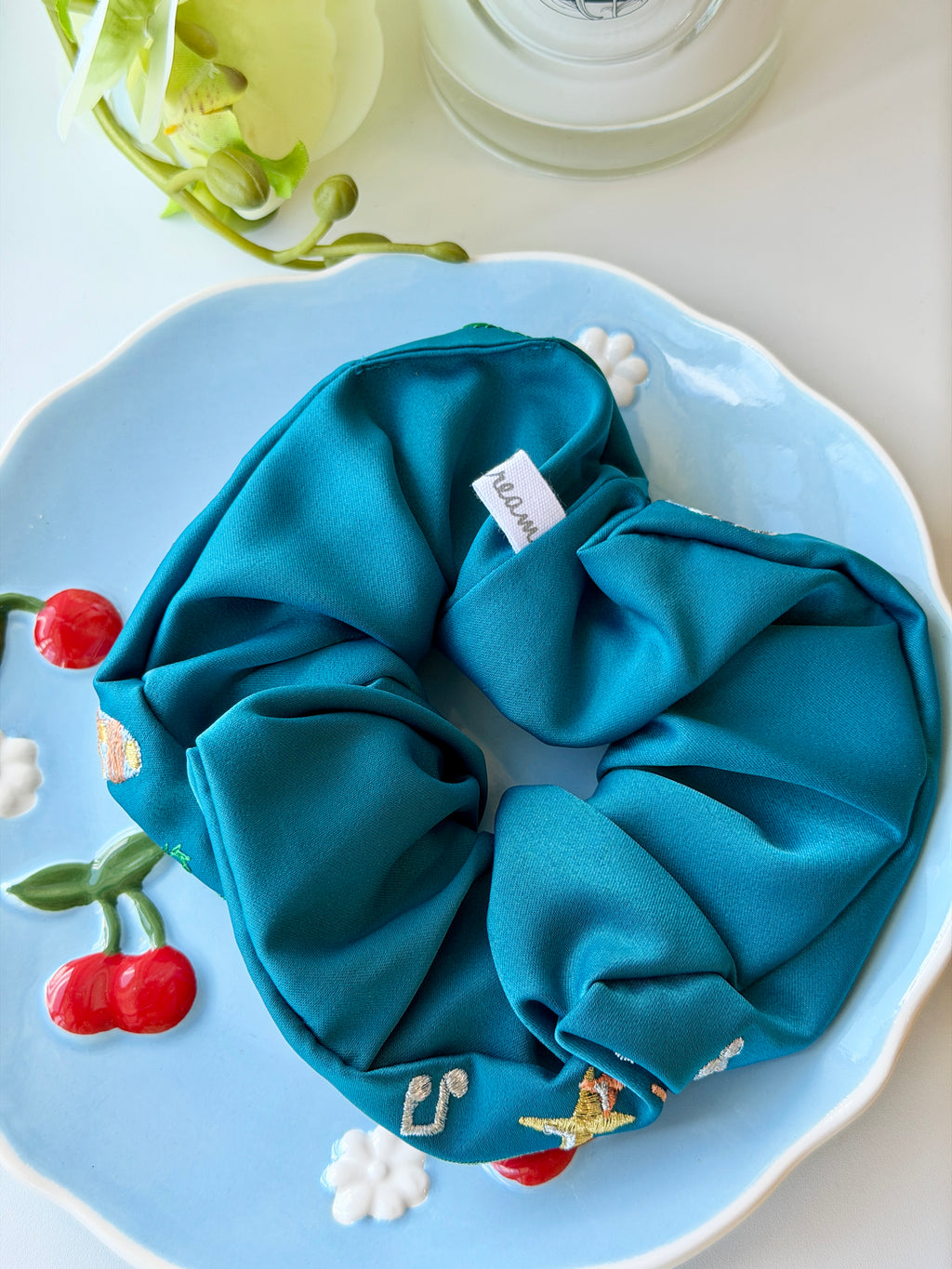 Detailed Animal Embroidered Satin Scrunchie