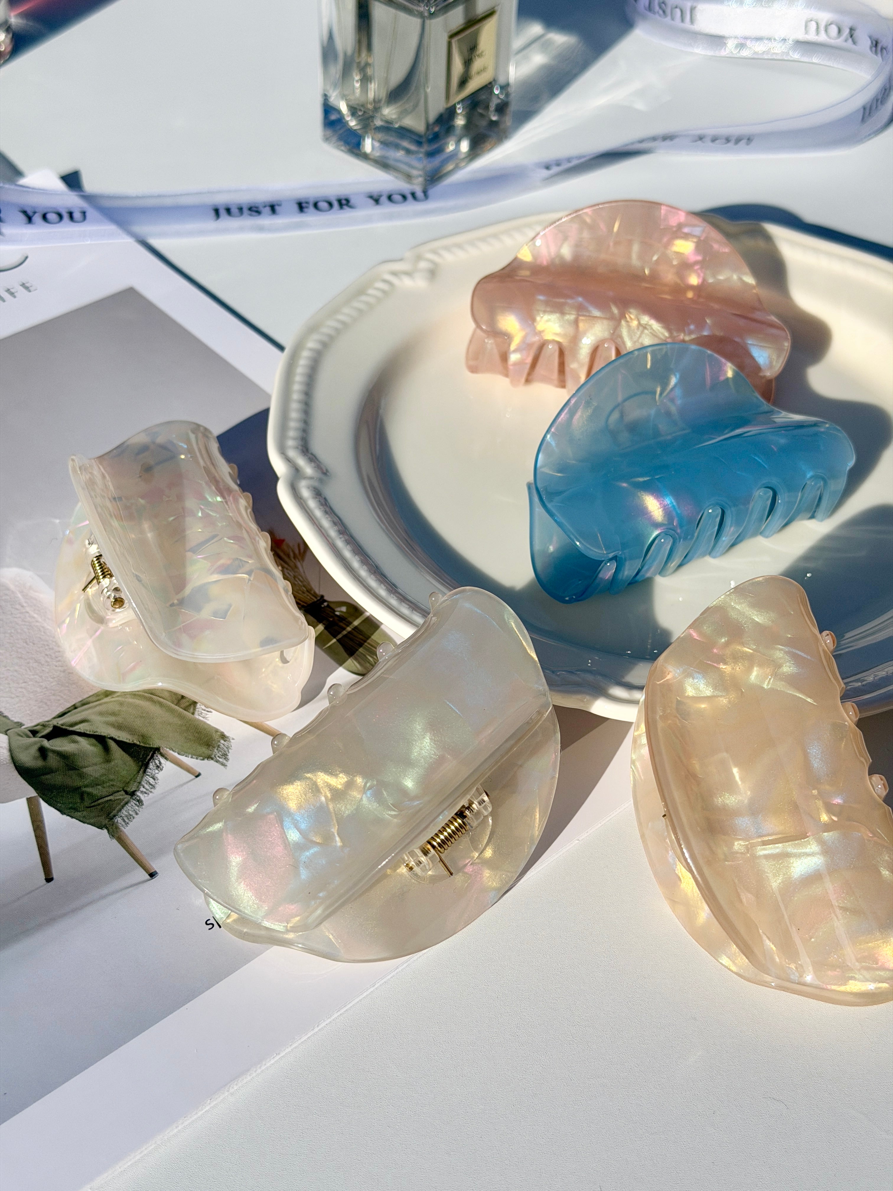 Pearlescent Half Moon Hair Claw Clip