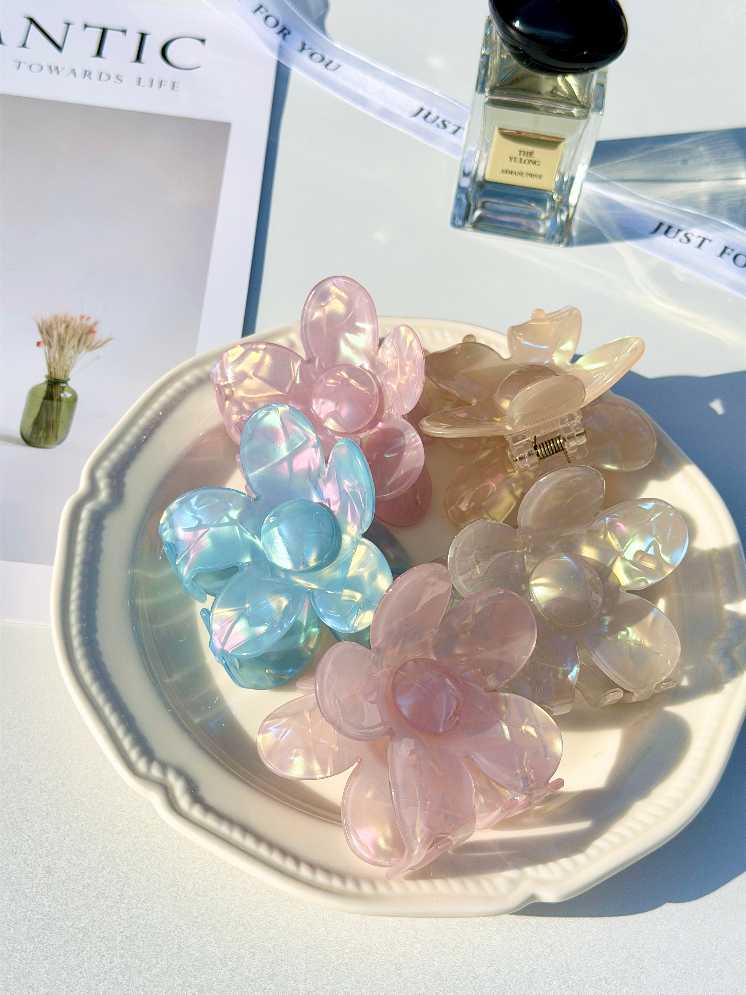 Pearlescent Flower Hair Claw Clip