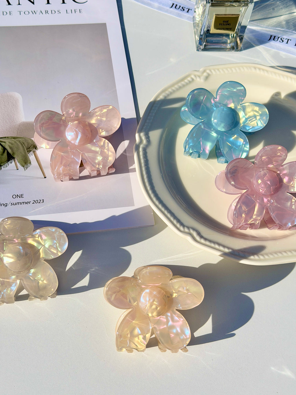 Pearlescent Flower Hair Claw Clip