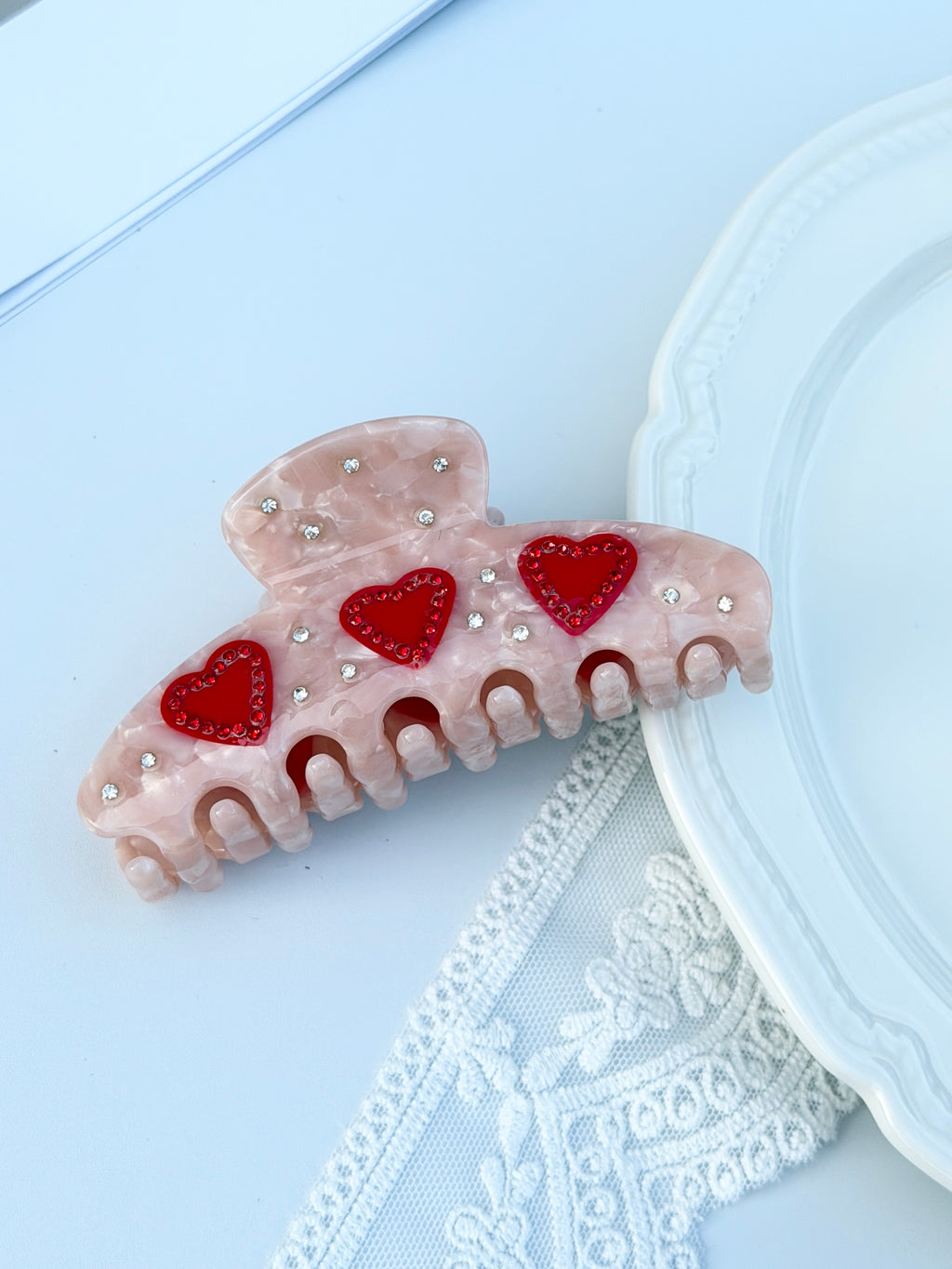 Rhinestone Heart Hair Claw Clip