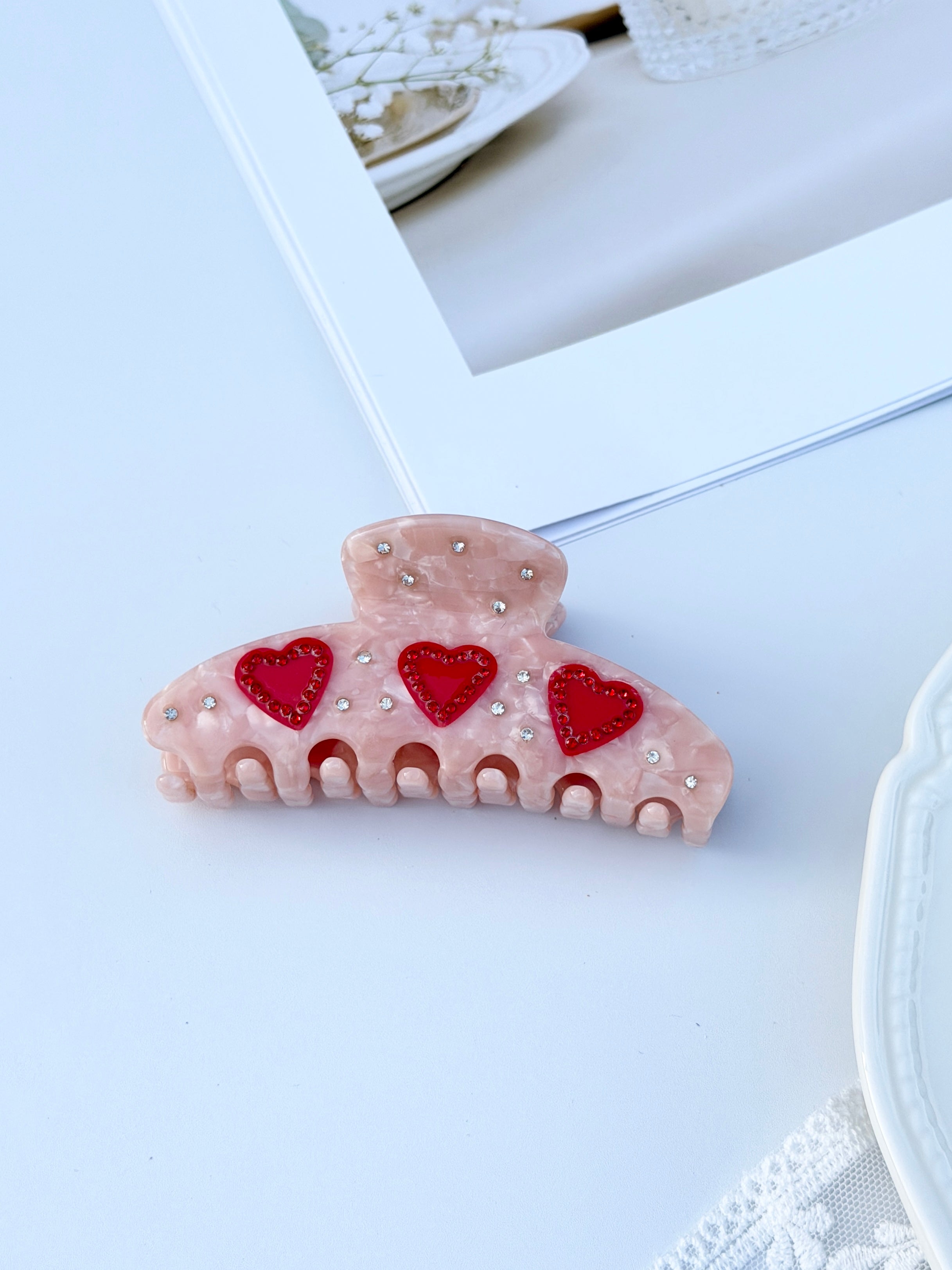 Rhinestone Heart Hair Claw Clip