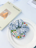 Embroidered Gingham Scrunchie