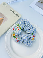 Embroidered Gingham Scrunchie