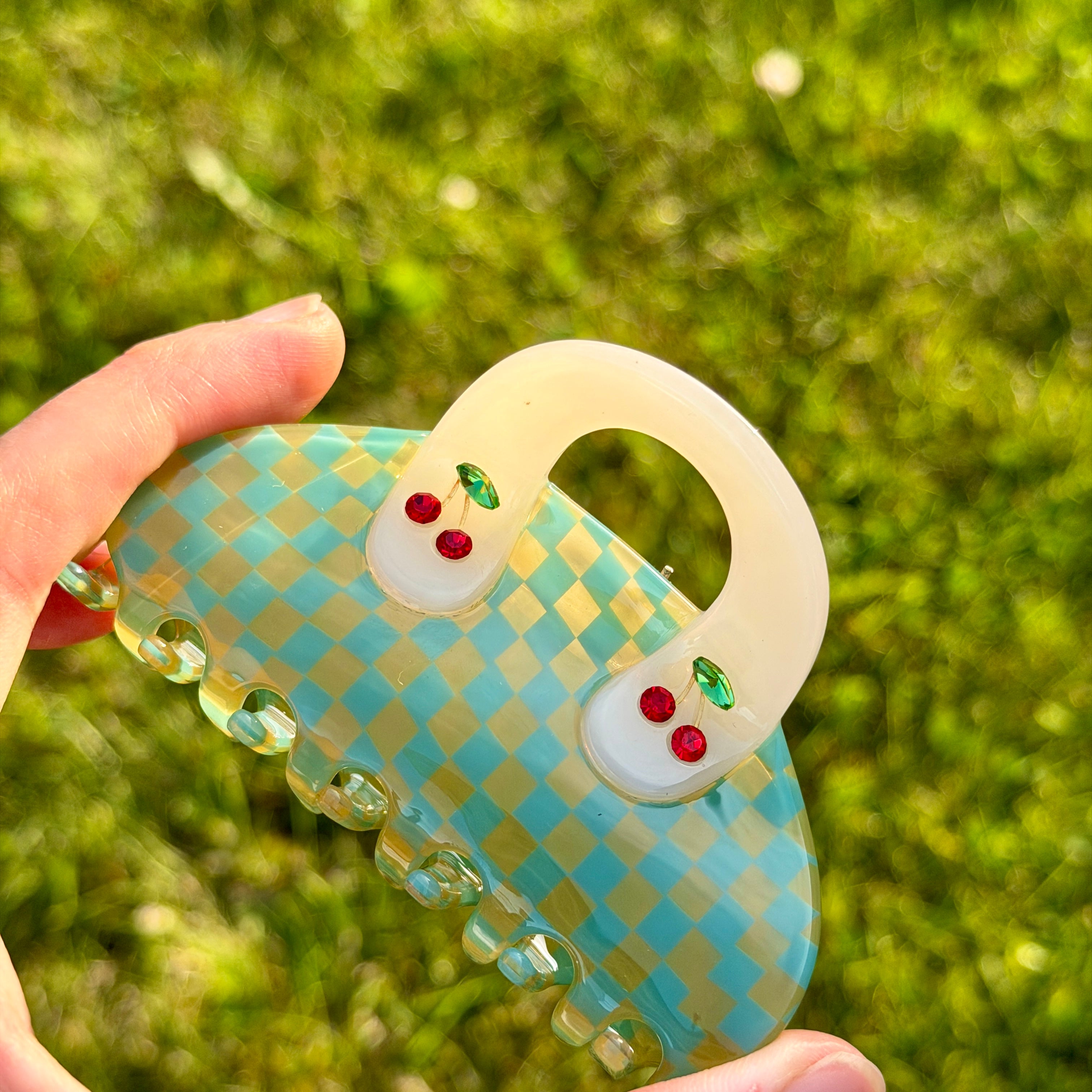 Cherry Checkerboard Hair Claw Clip