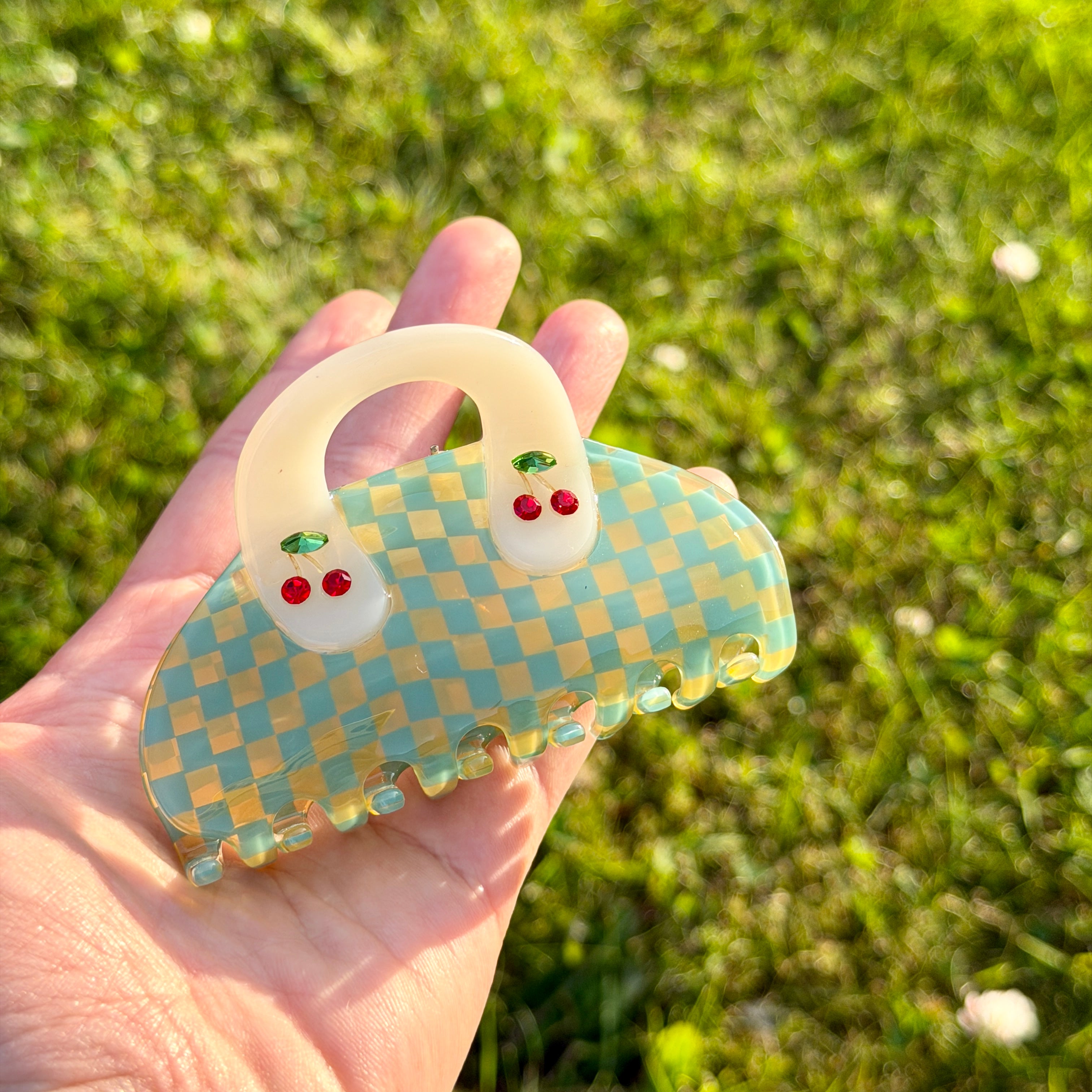 Cherry Checkerboard Hair Claw Clip