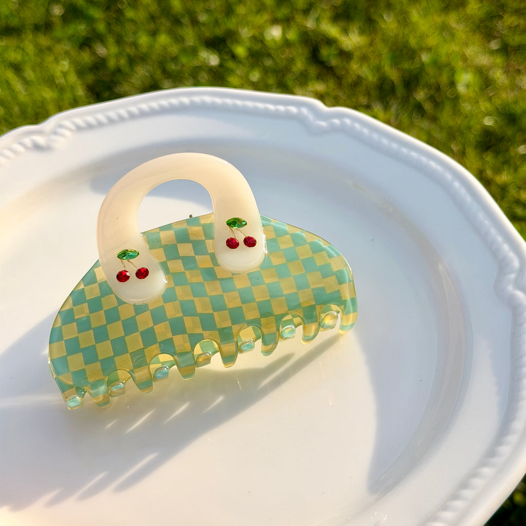 Cherry Checkerboard Hair Claw Clip