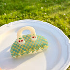 Cherry Checkerboard Hair Claw Clip