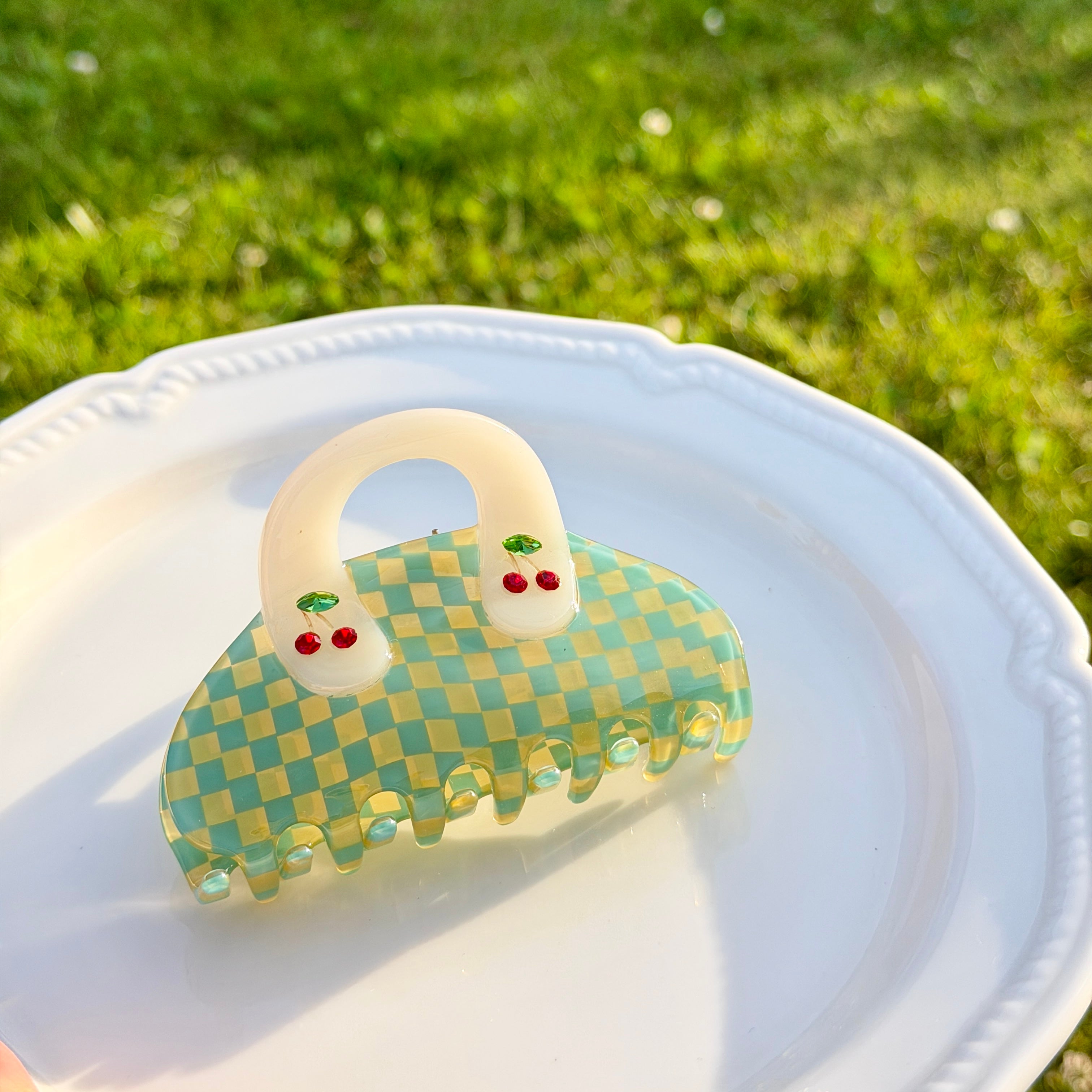 Cherry Checkerboard Hair Claw Clip