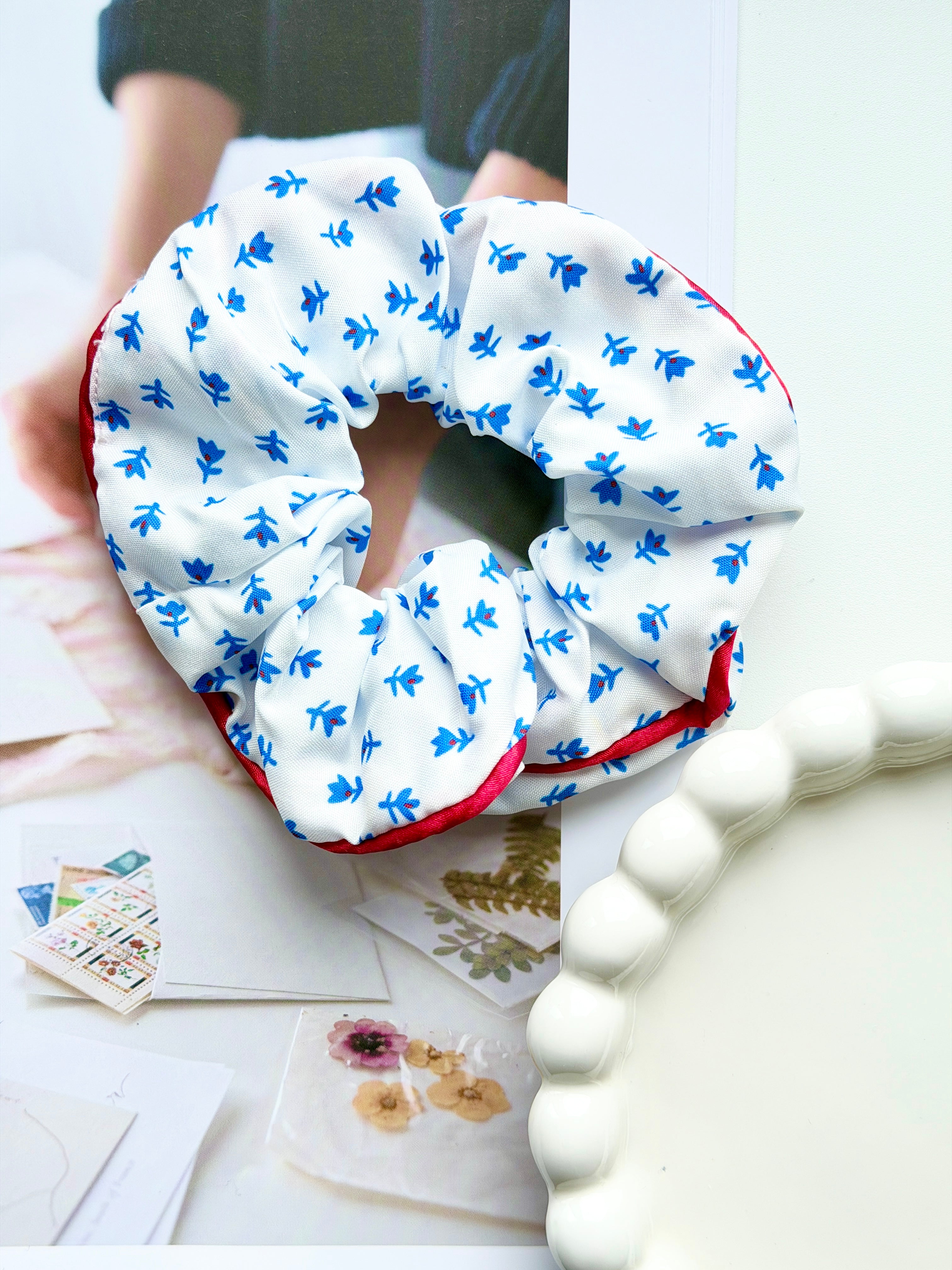 Blue Ditsy Floral Scrunchie