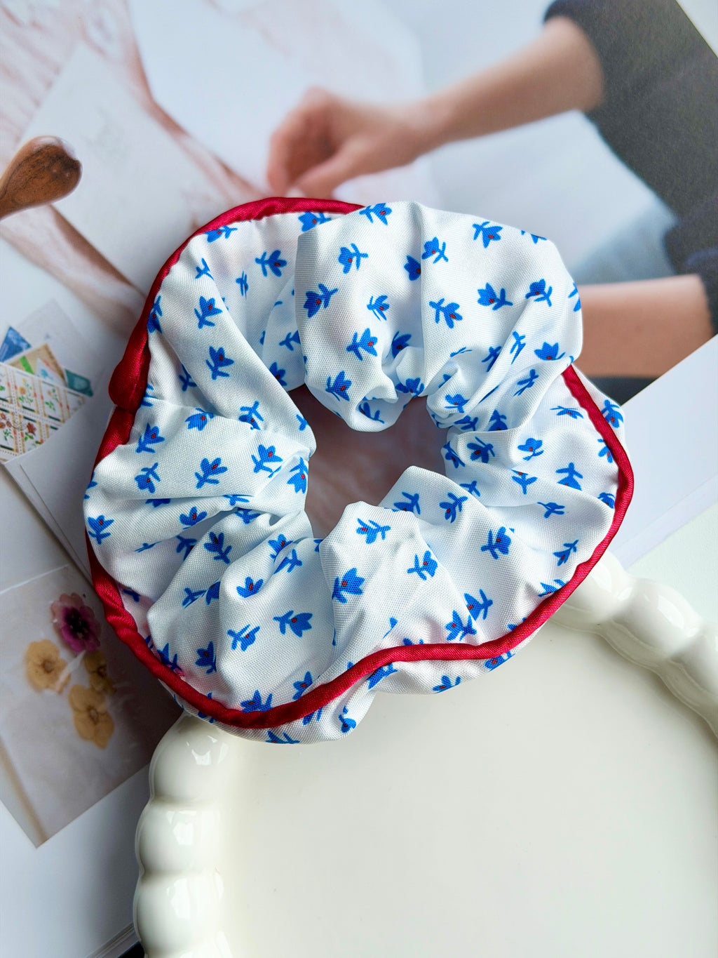 Blue Ditsy Floral Scrunchie