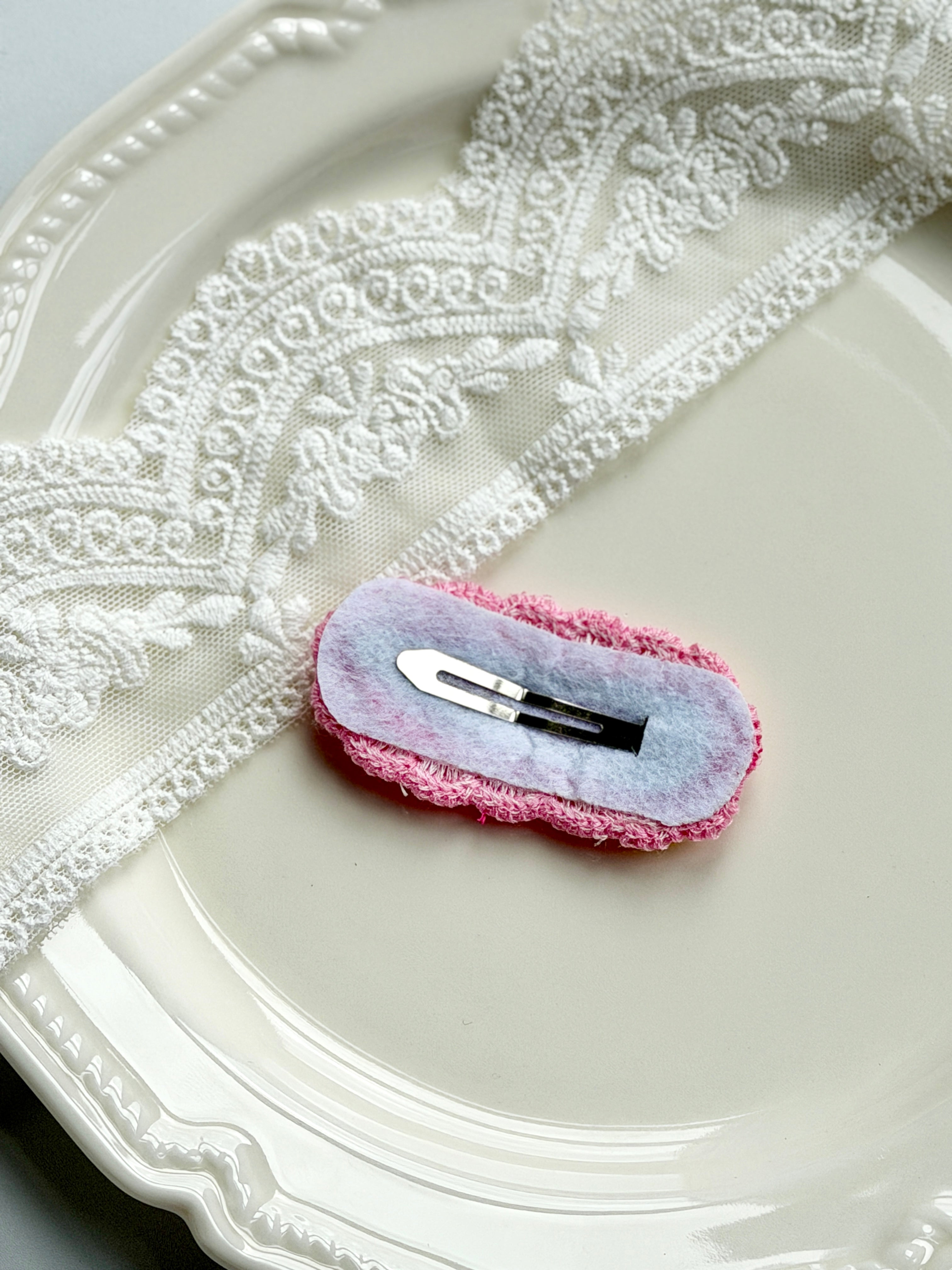 Handmade Pink Embroidered Hair Clip