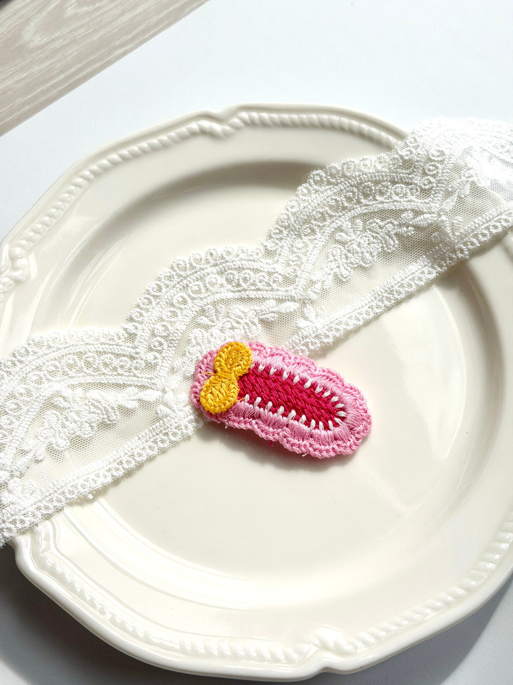 Handmade Pink Embroidered Hair Clip