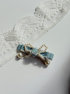 Pearl Bow Denim Hair Clip