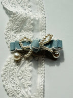 Pearl Bow Denim Hair Clip