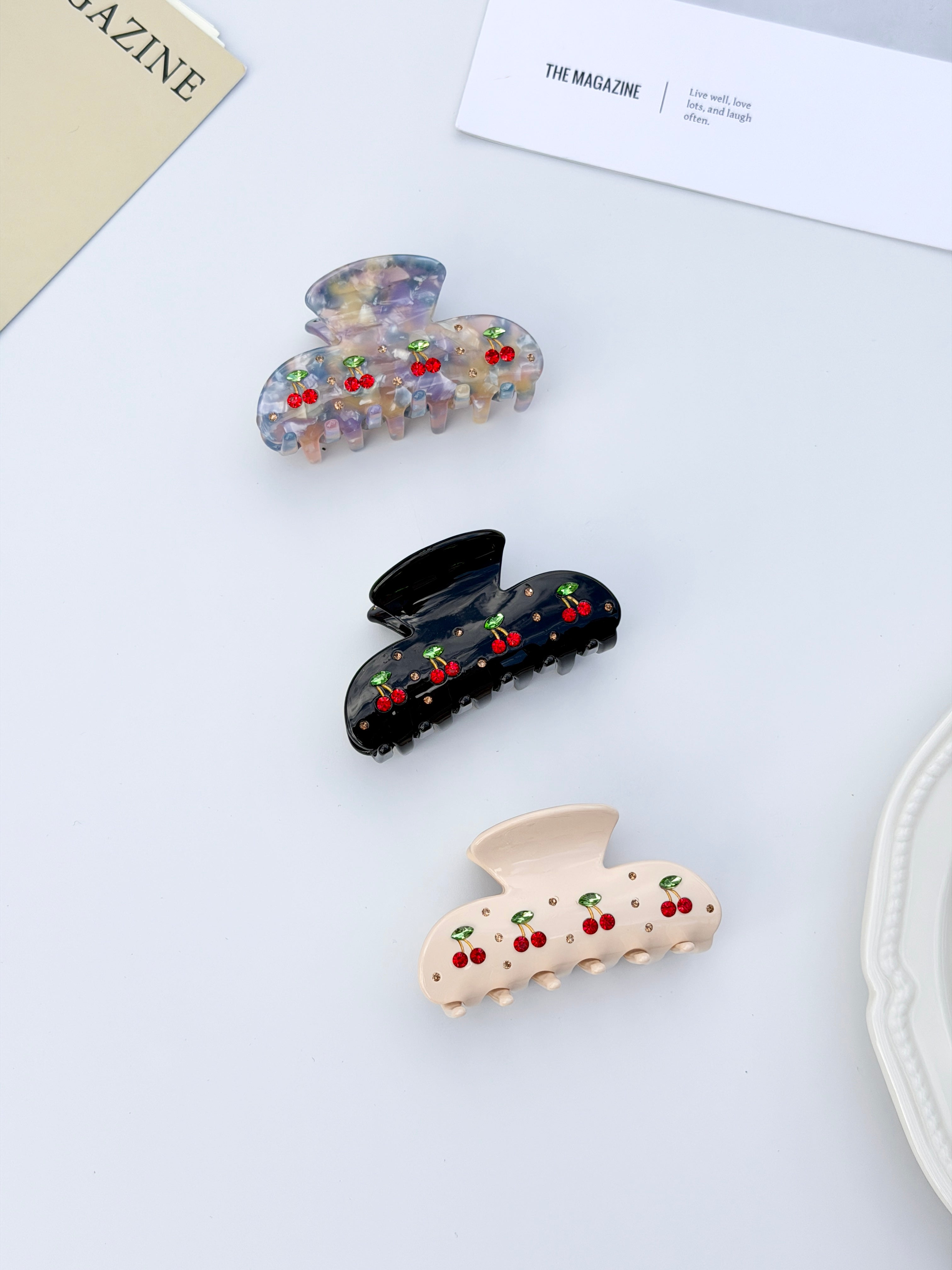 Cherry Rhinestone Claw Clip