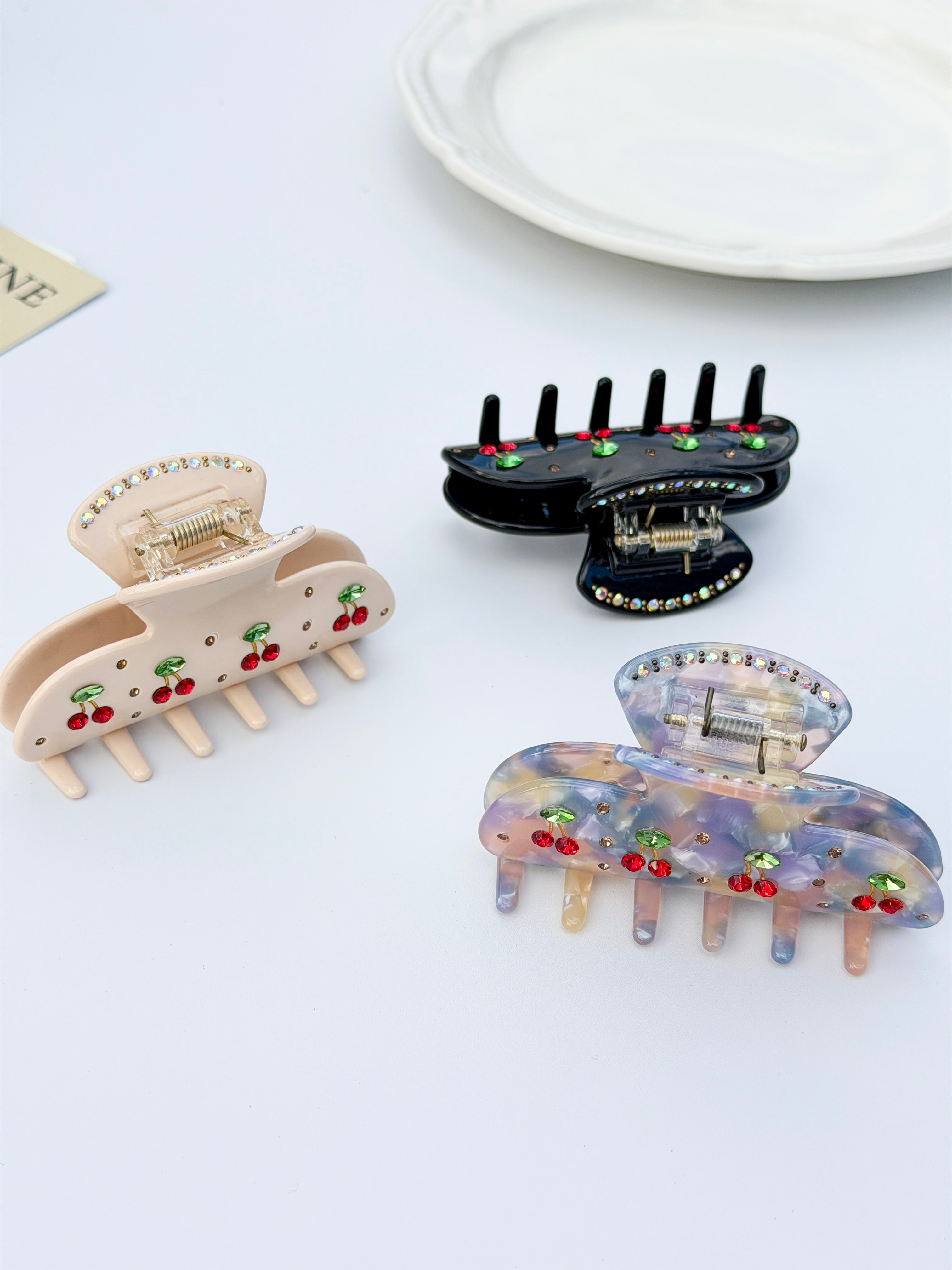 Cherry Rhinestone Claw Clip