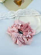 Pink Teddy Bear Lace Ruffle Scrunchie