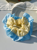 Yellow & Blue Gingham Ruffle Scrunchie