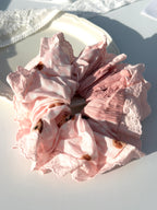Pink Teddy Bear Lace Ruffle Scrunchie