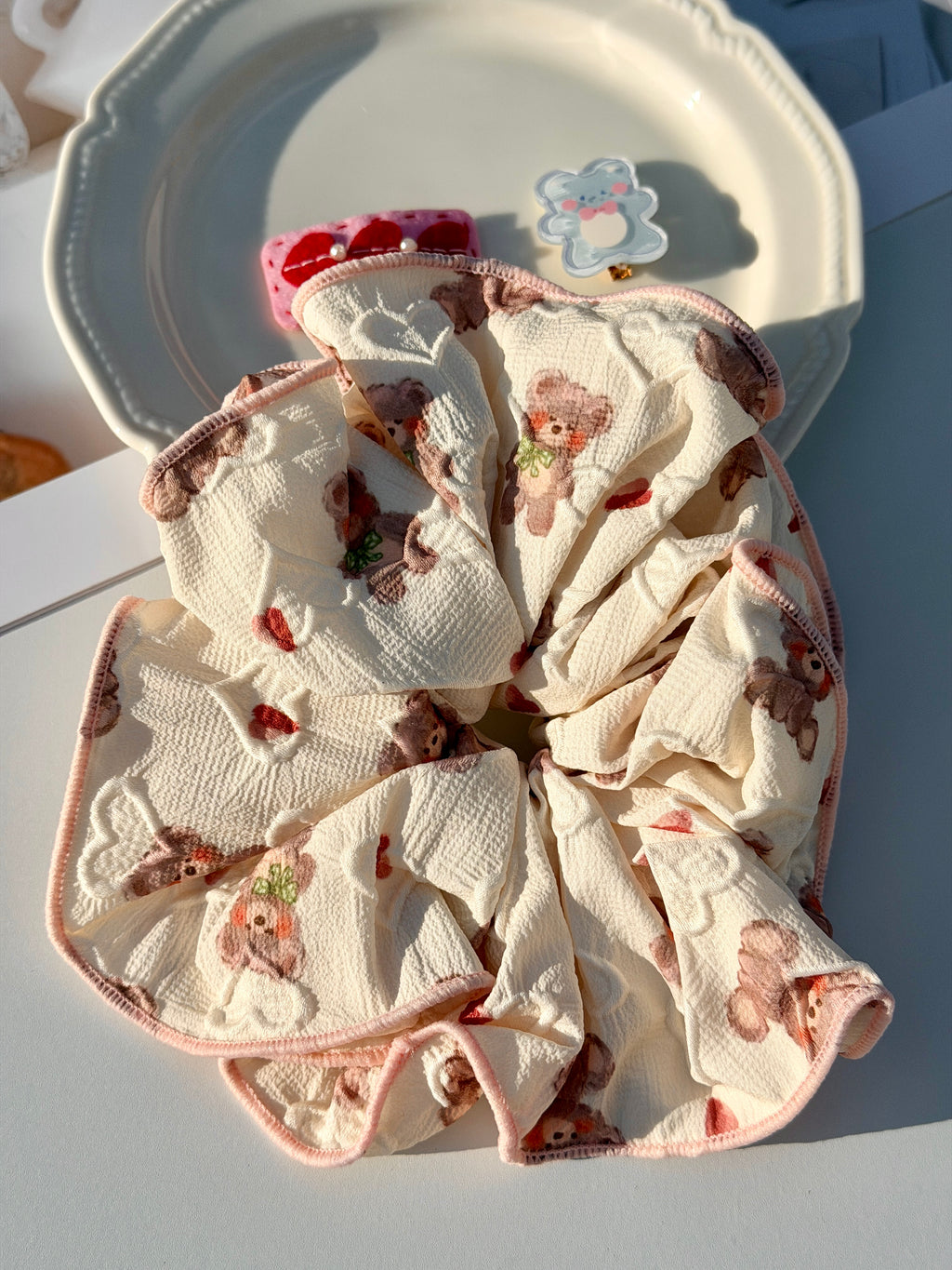 Lovely Bear Heart Print Scrunchie