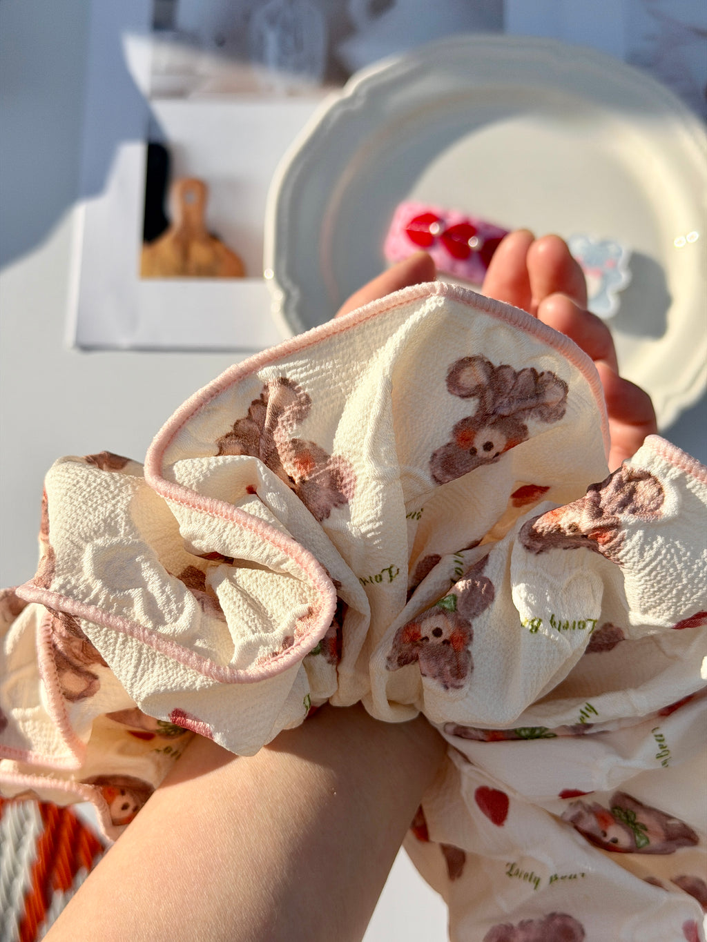 Lovely Bear Heart Print Scrunchie