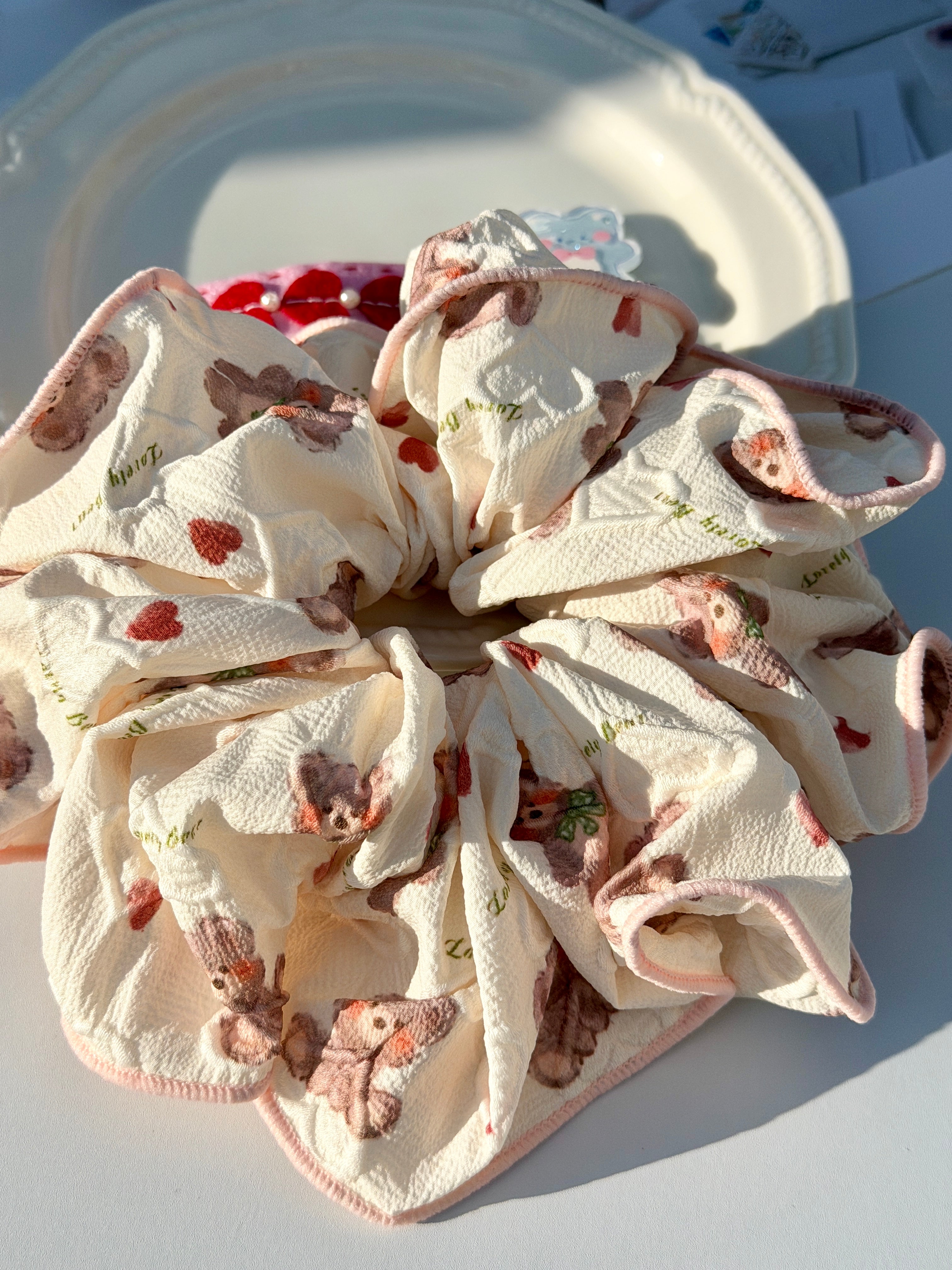 Lovely Bear Heart Print Scrunchie