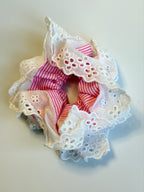 Pink Stripe Eyelet Lace Scrunchie