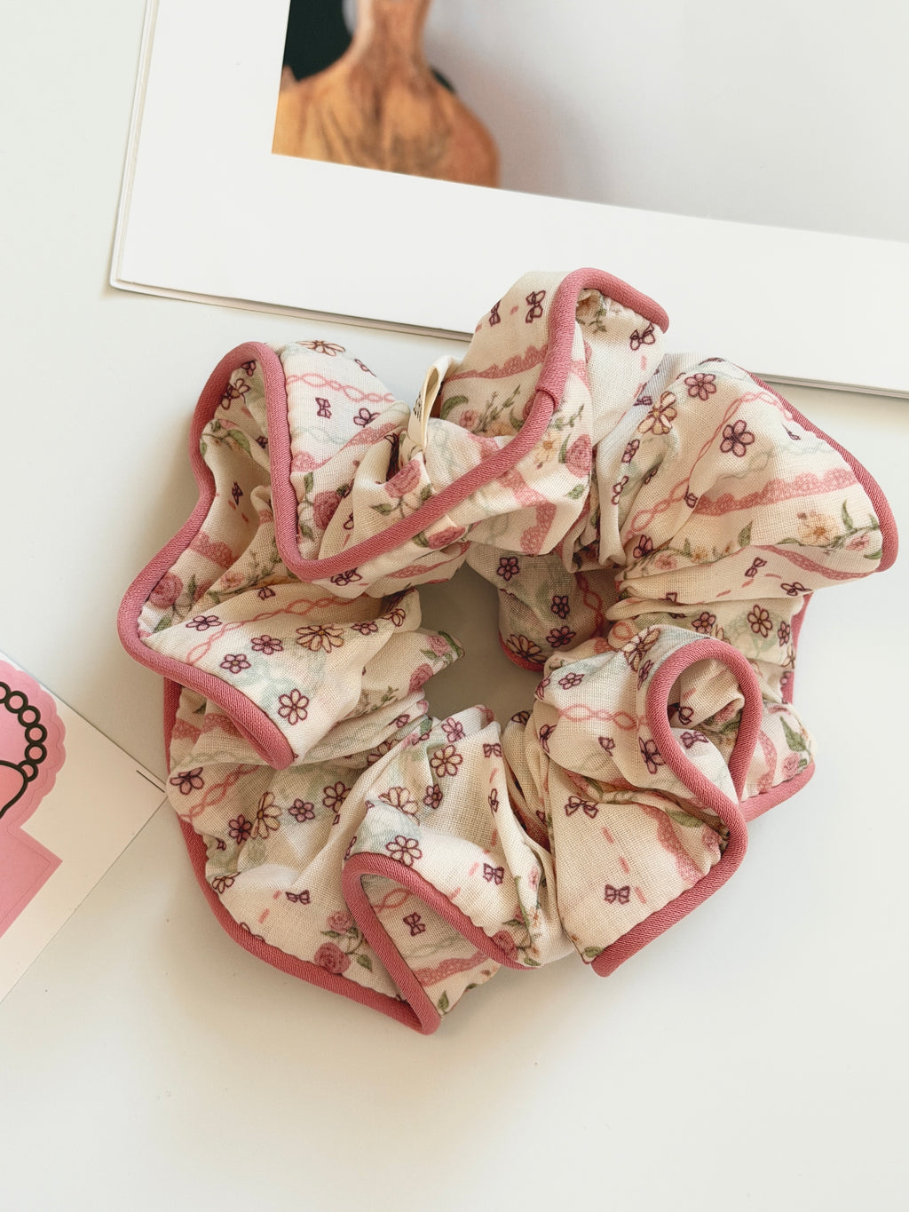 Vintage Floral Ruffle Scrunchie
