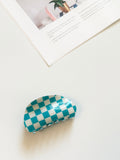 Teal Checkerboard Acetate Claw Clip