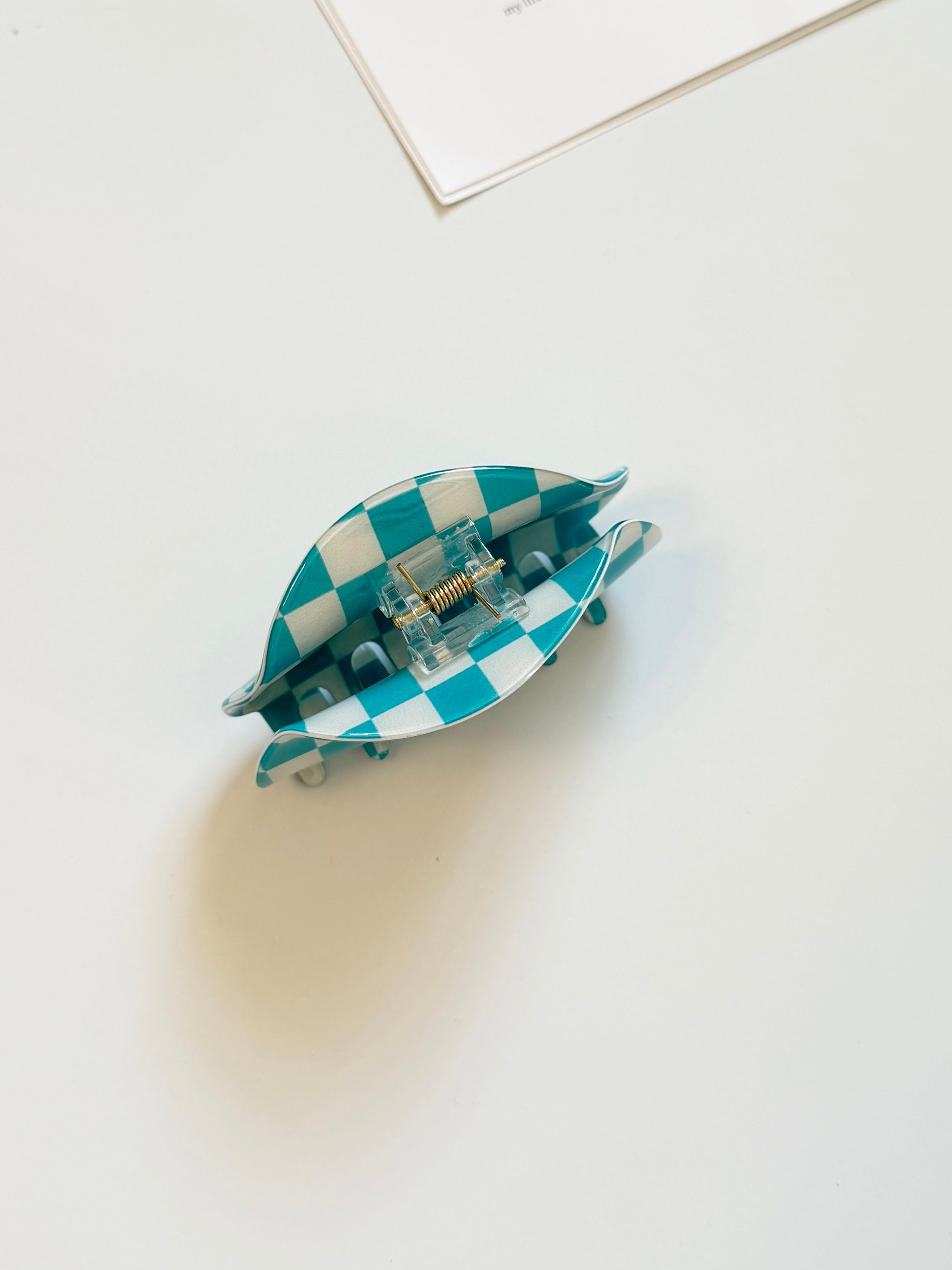 Teal Checkerboard Acetate Claw Clip