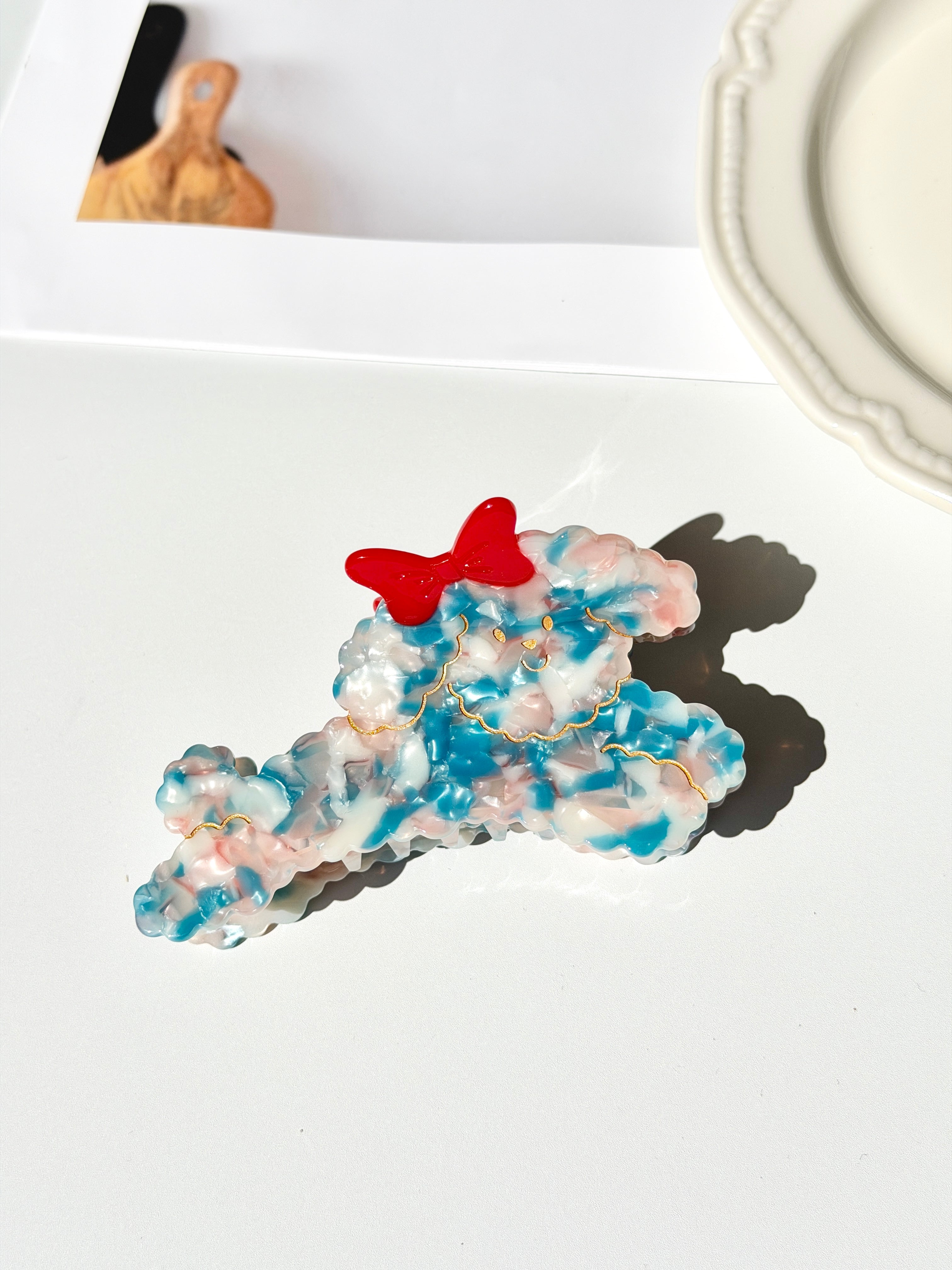 Poodle Dog Marble Acetate Hair Clip