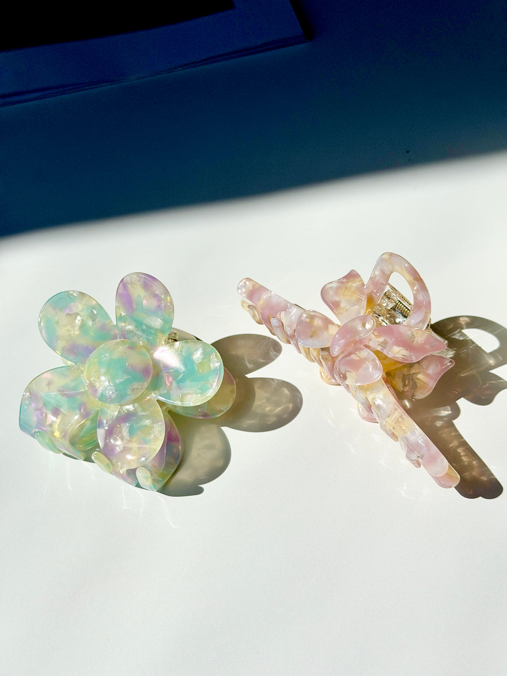 Iridescent Flower & Bow Acetate Hair Clip Set